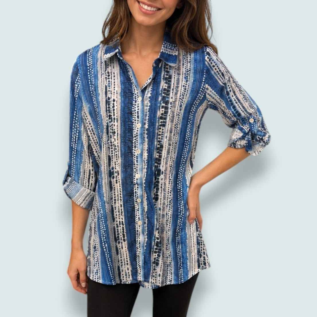 New Label - Indigo Waves Longline Blouse