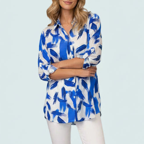 New Label - Cobalt Breeze Roll-Tab Blouse