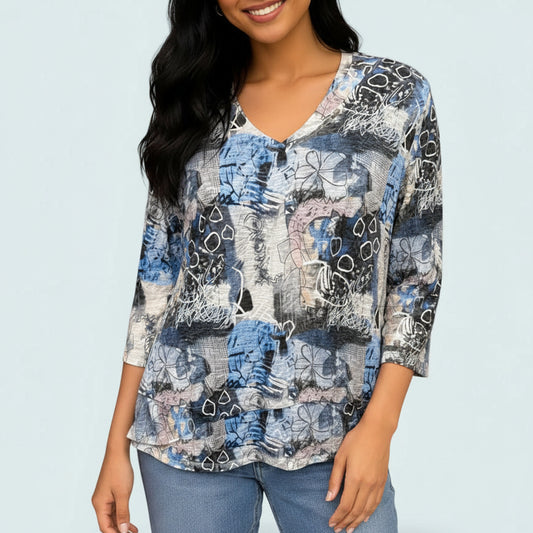 Tango Mango - Abstract Layered V-Neck Top
