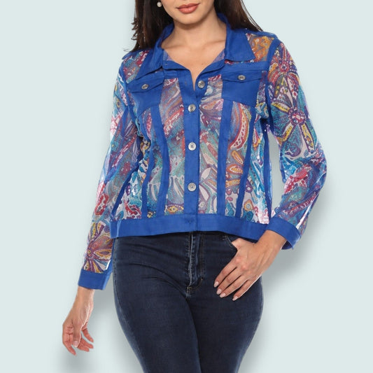 Tango Mango - Sheer Floral Print Mesh Jacket