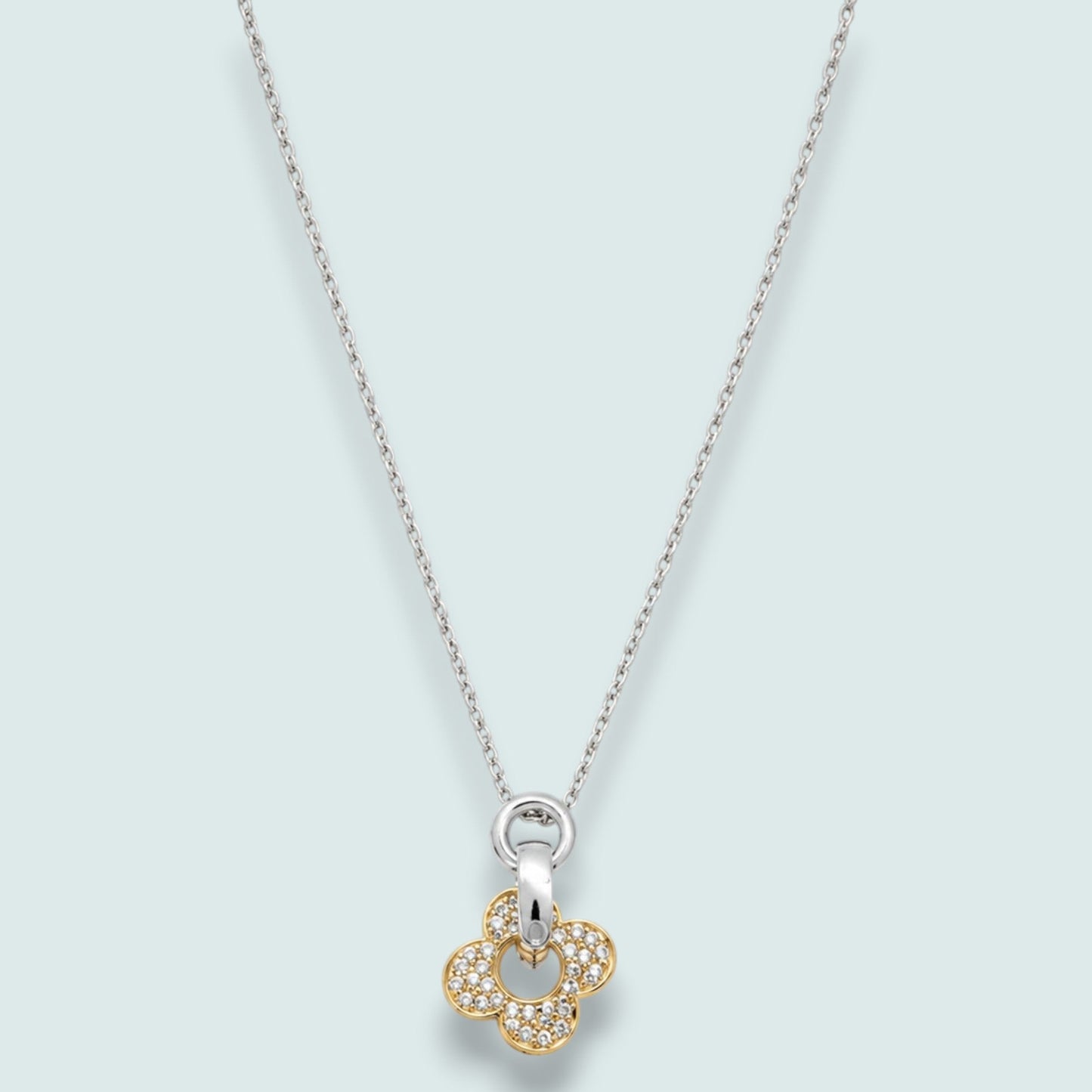 Audrey's - Two-Tone Crystal Clover Pendant Necklace