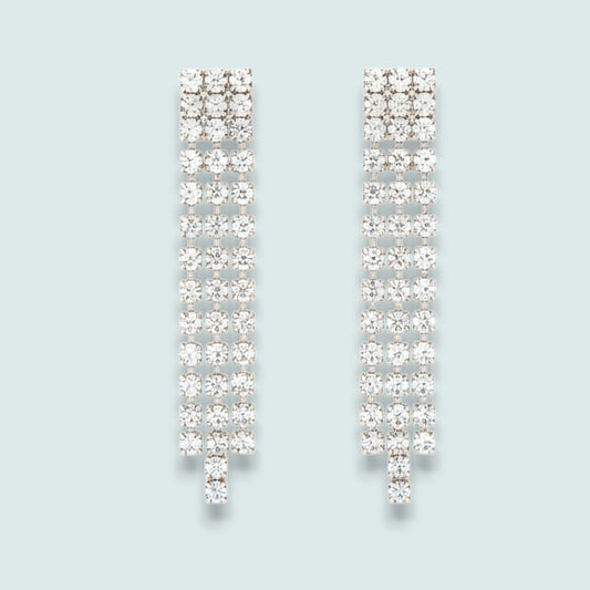 Audrey's - Silver Crystal Cascade Statement Earrings