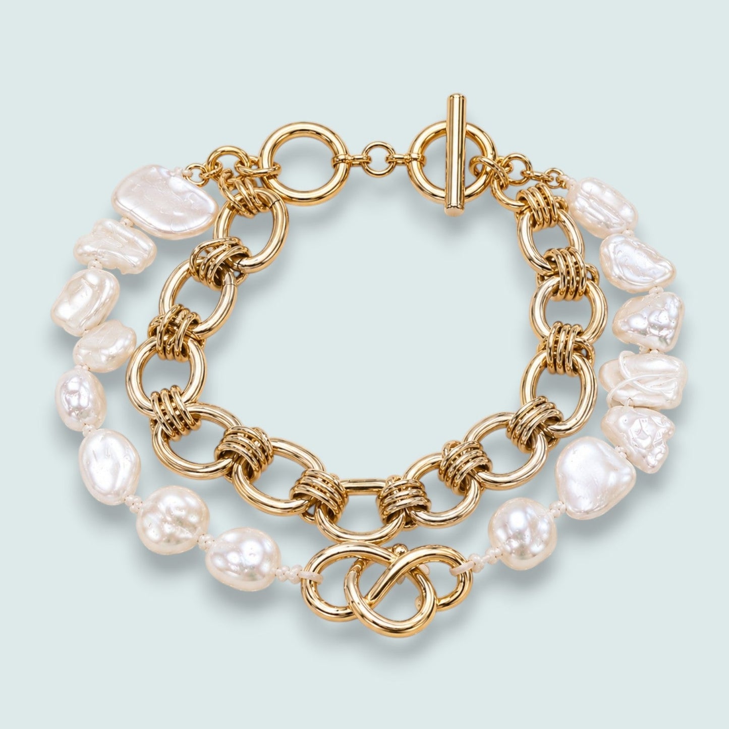 Caracol - Pearl & Gold Double-Strand Bracelet