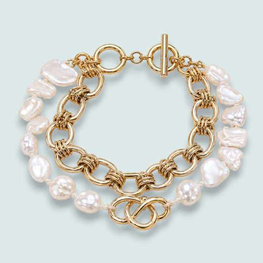 Caracol - Pearl & Gold Double-Strand Bracelet