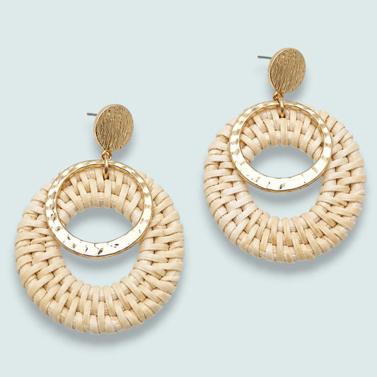 Caracol - Raffia Hoop Drop Earrings