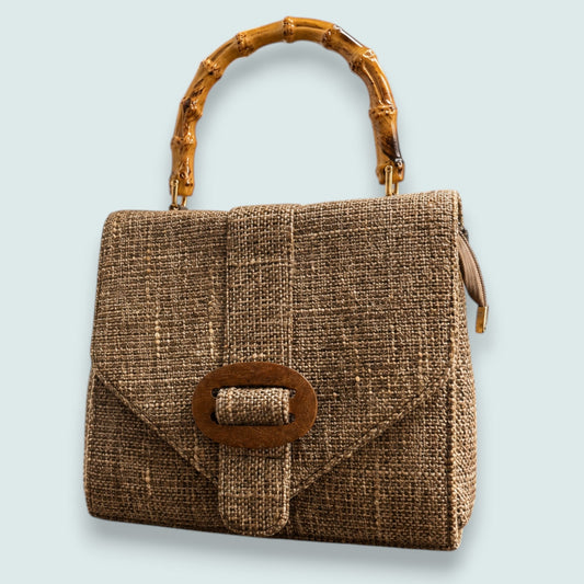 Vintage Decor - Bamboo Handle Tweed Handbag