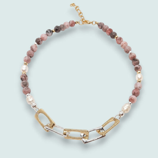 Merx - Blush Stone Mixed Link Necklace