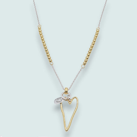 Merx - Mixed Metal Open Heart Necklace
