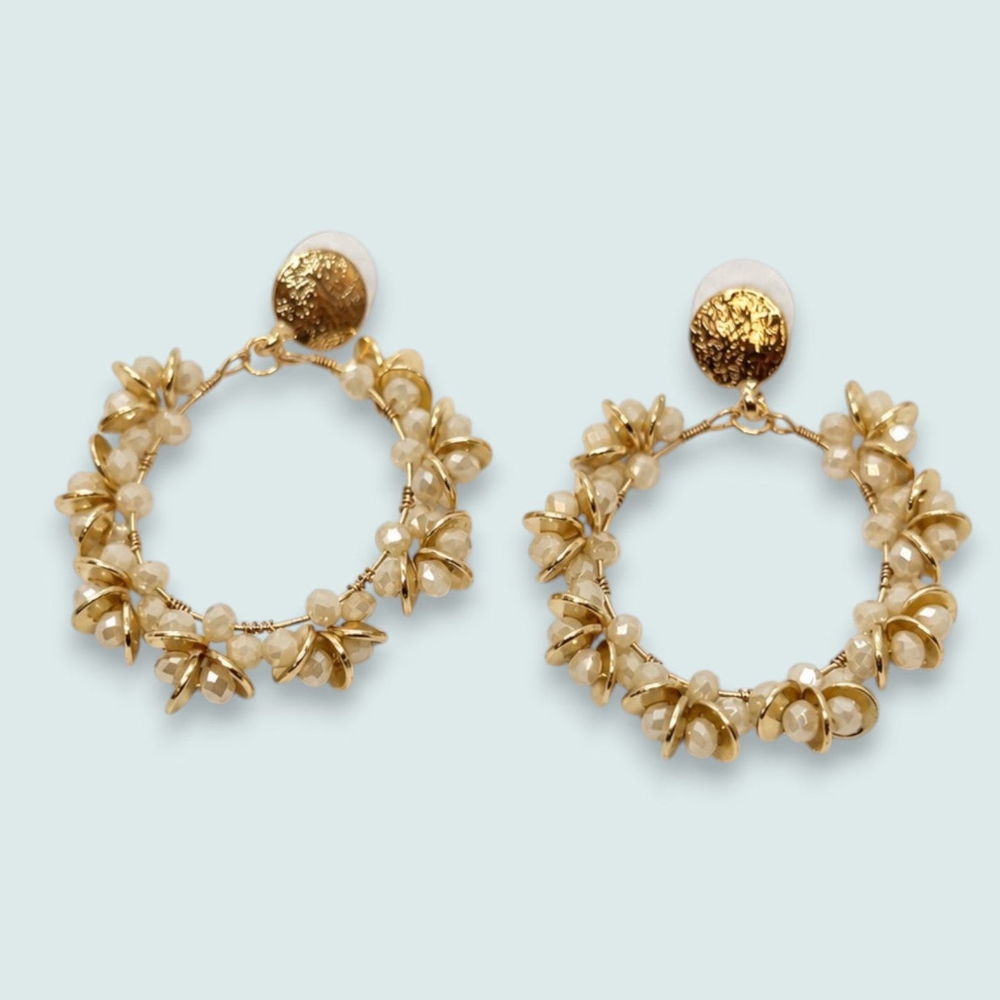 Merx - Golden Bloom Beaded Hoop Earrings