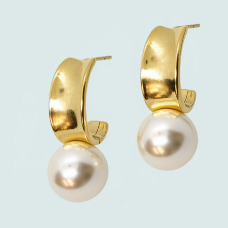 Merx - Modern Pearl Half Hoop Earrings