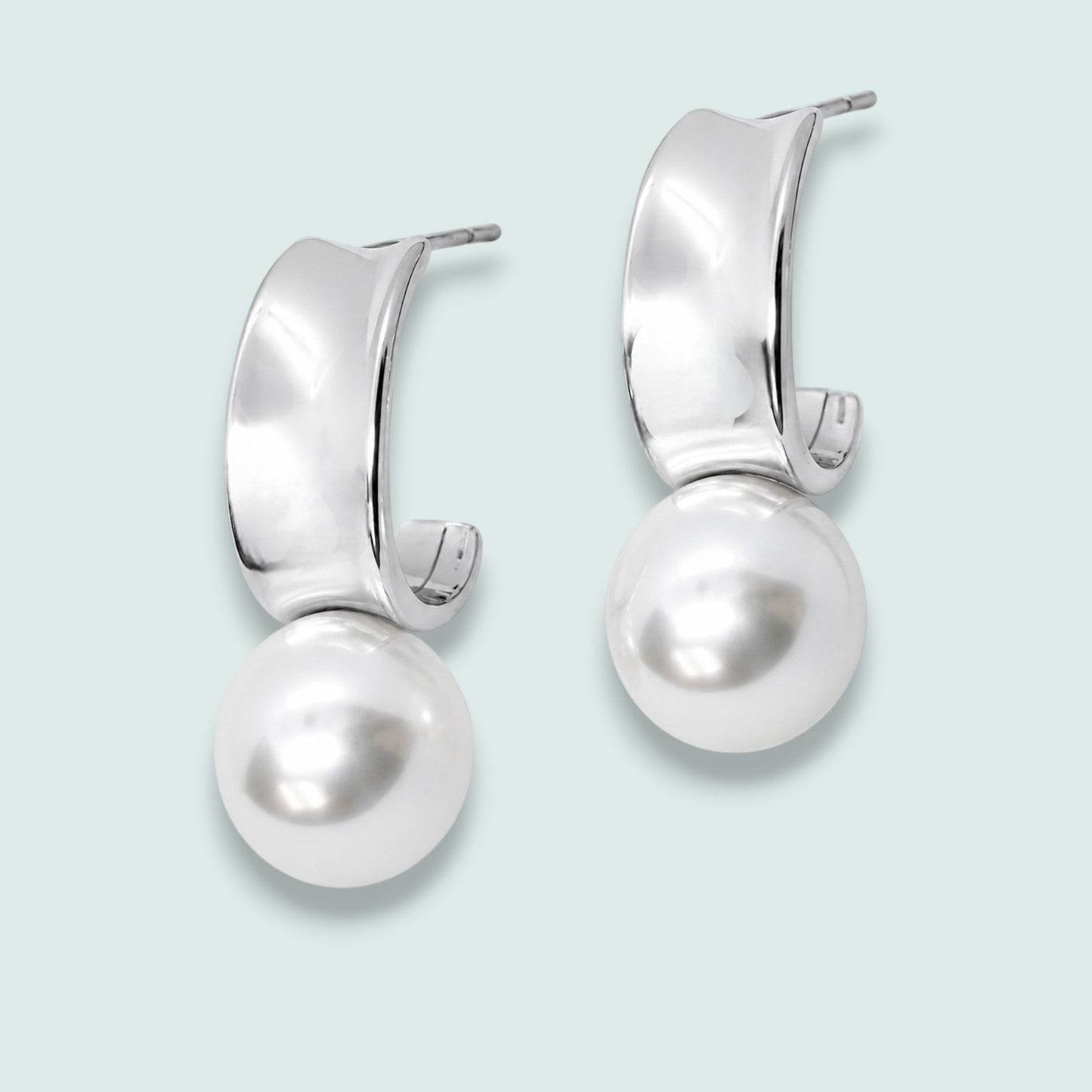 Merx - Modern Pearl Half Hoop Earrings