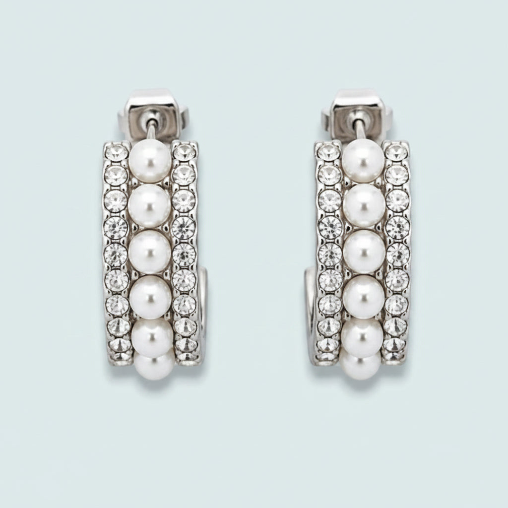 Audrey's - Pearl & Crystal Mini Hoop Earrings