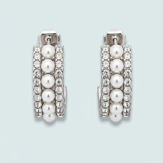 Audrey's - Pearl & Crystal Mini Hoop Earrings