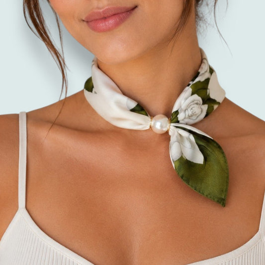 Red Coral - Olive Bloom Neck Scarf