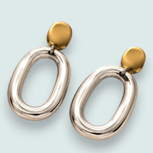 Audrey's - Two-Tone Oval Statement Drop Earrings