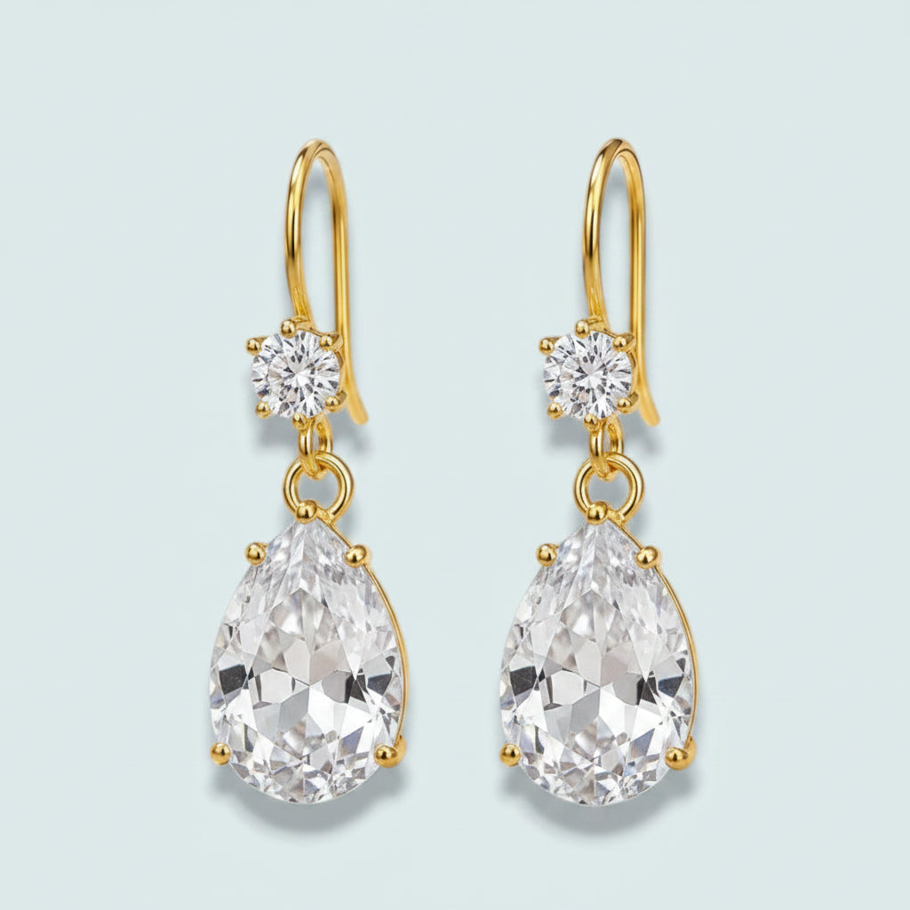 Audrey's - Golden Crystal Drop Earrings
