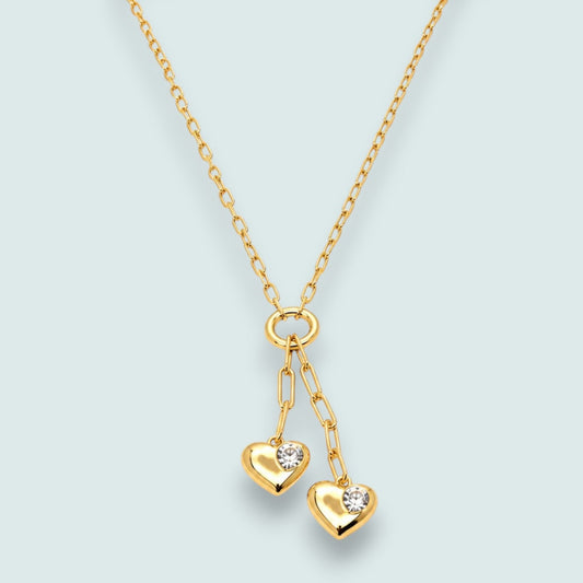 Audrey's - Double Heart Crystal Charm Necklace