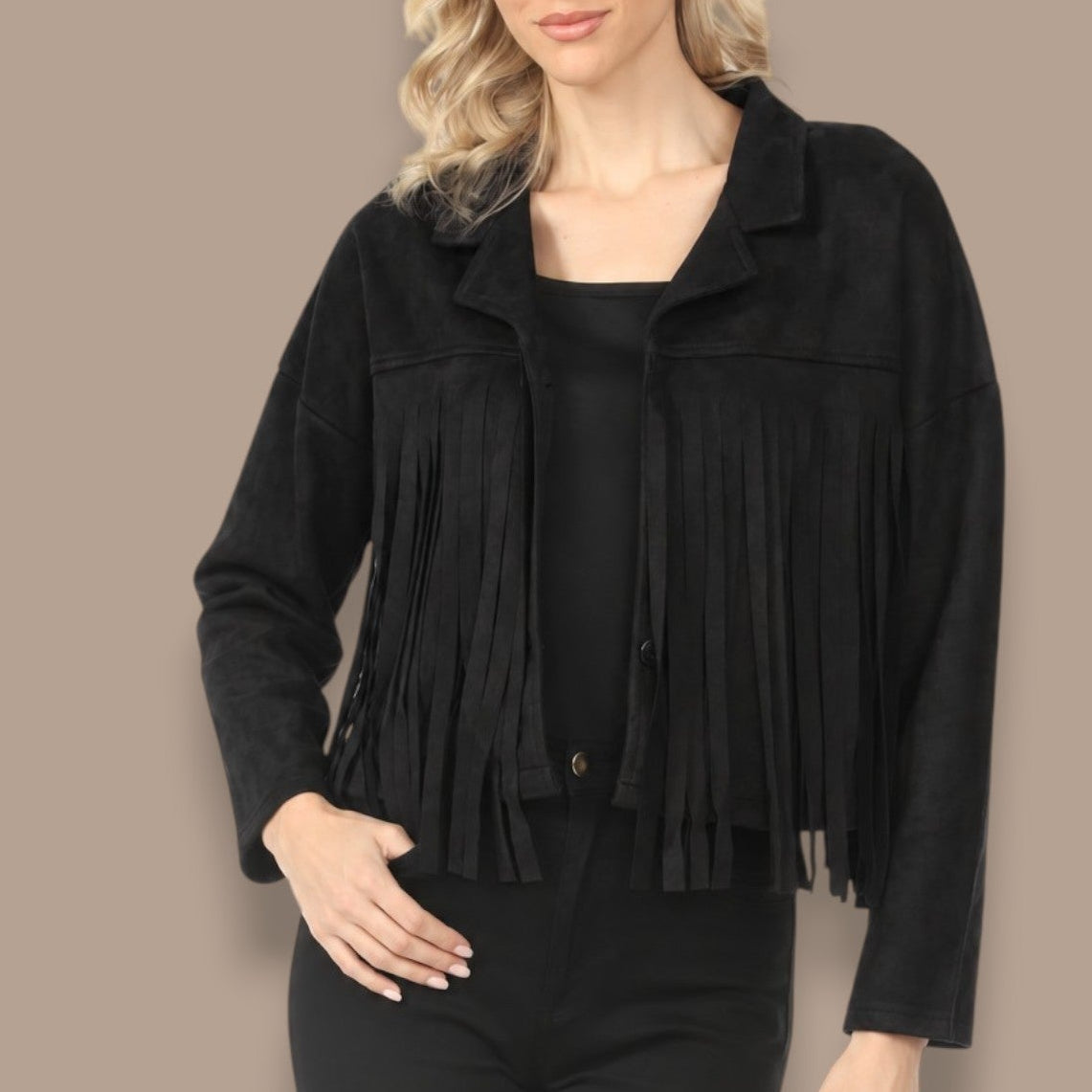 Tango Mango - Faux Suede Fringe Jacket