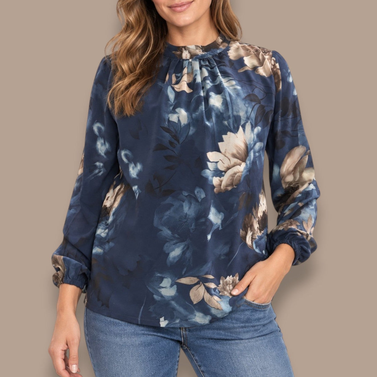 Tango Mango - Floral Pleated Neck Top