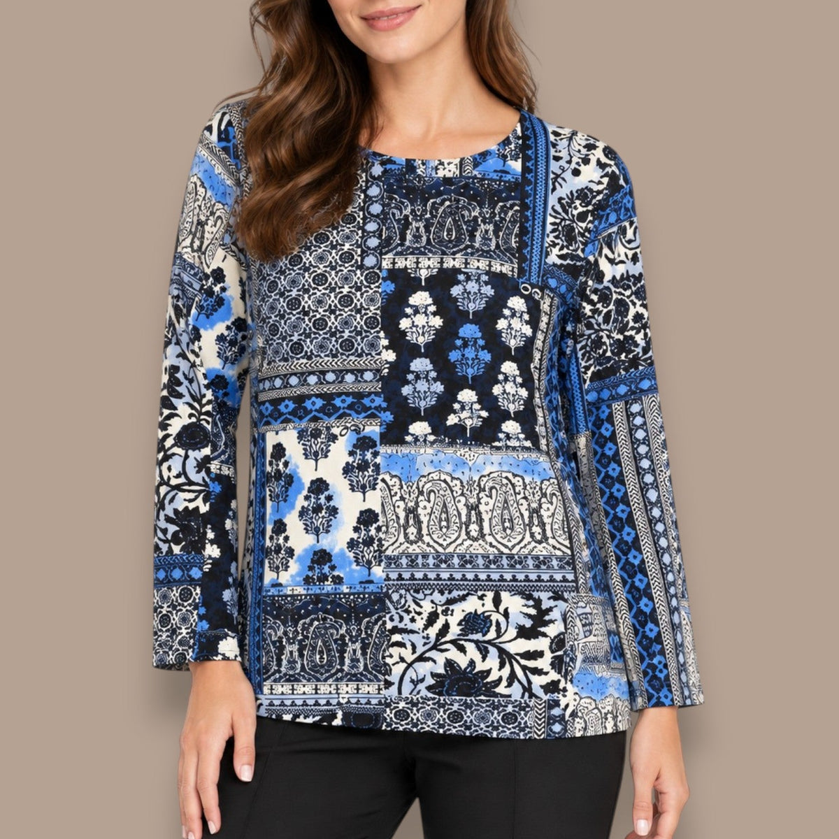 Orientique - Patchwork Print Long-Sleeve Top