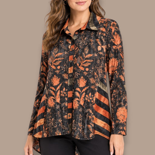 Minkas - Floral Print Button Front Blouse