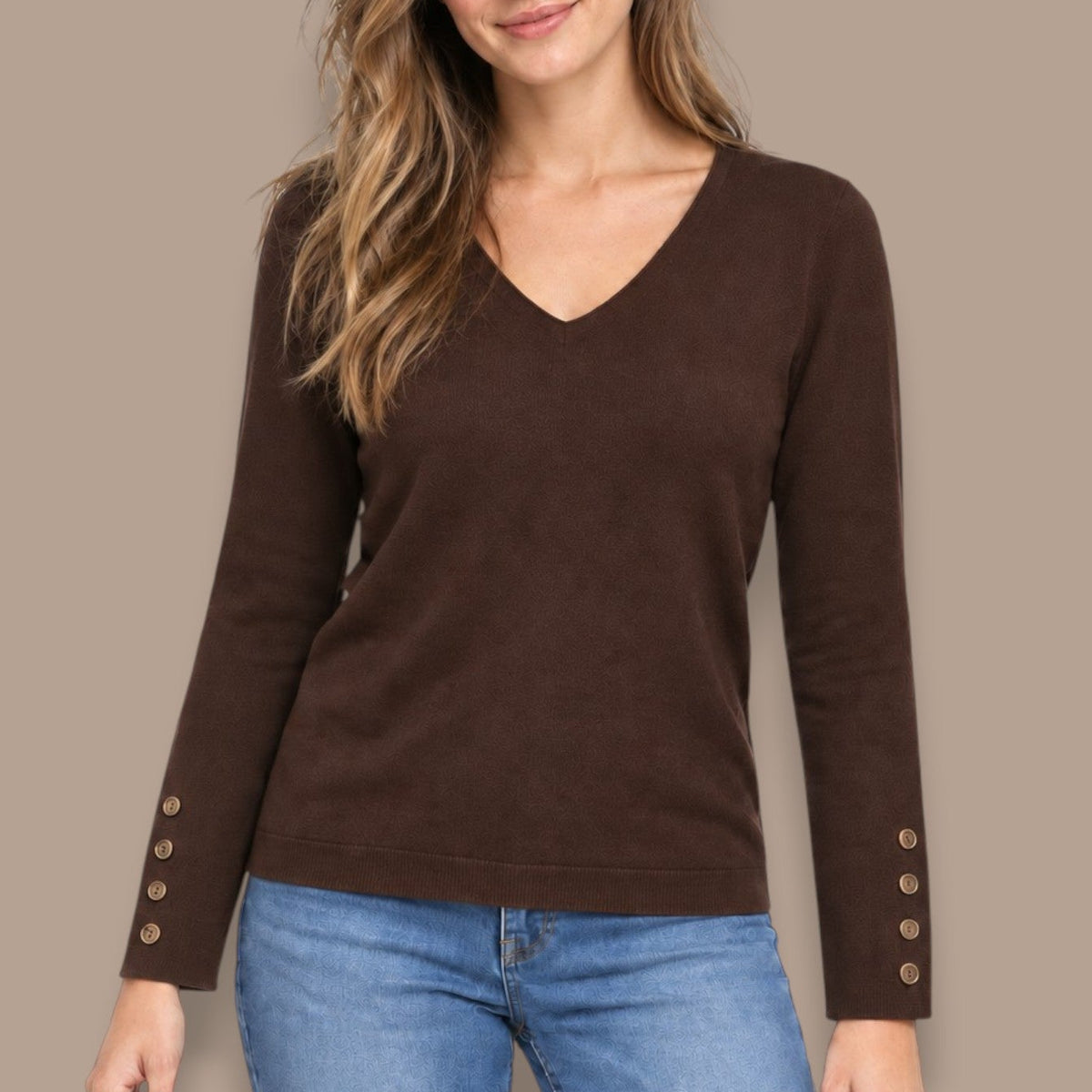 Etymologie - Button Detail V-Neck Sweater