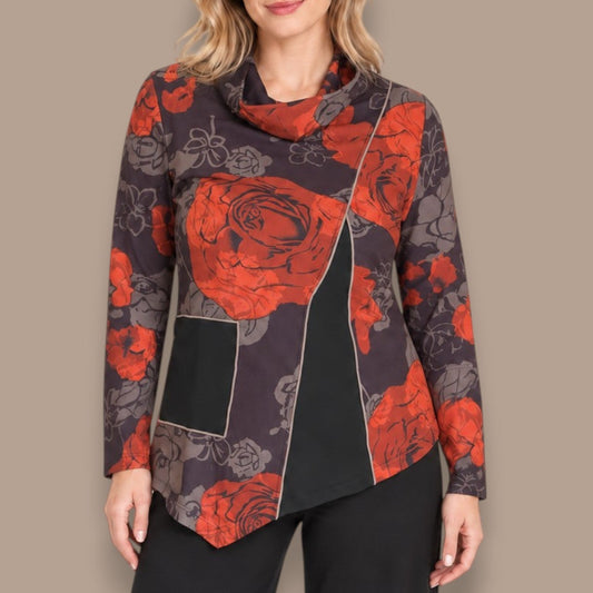 Minkas - Floral Print Cowl Neck Top