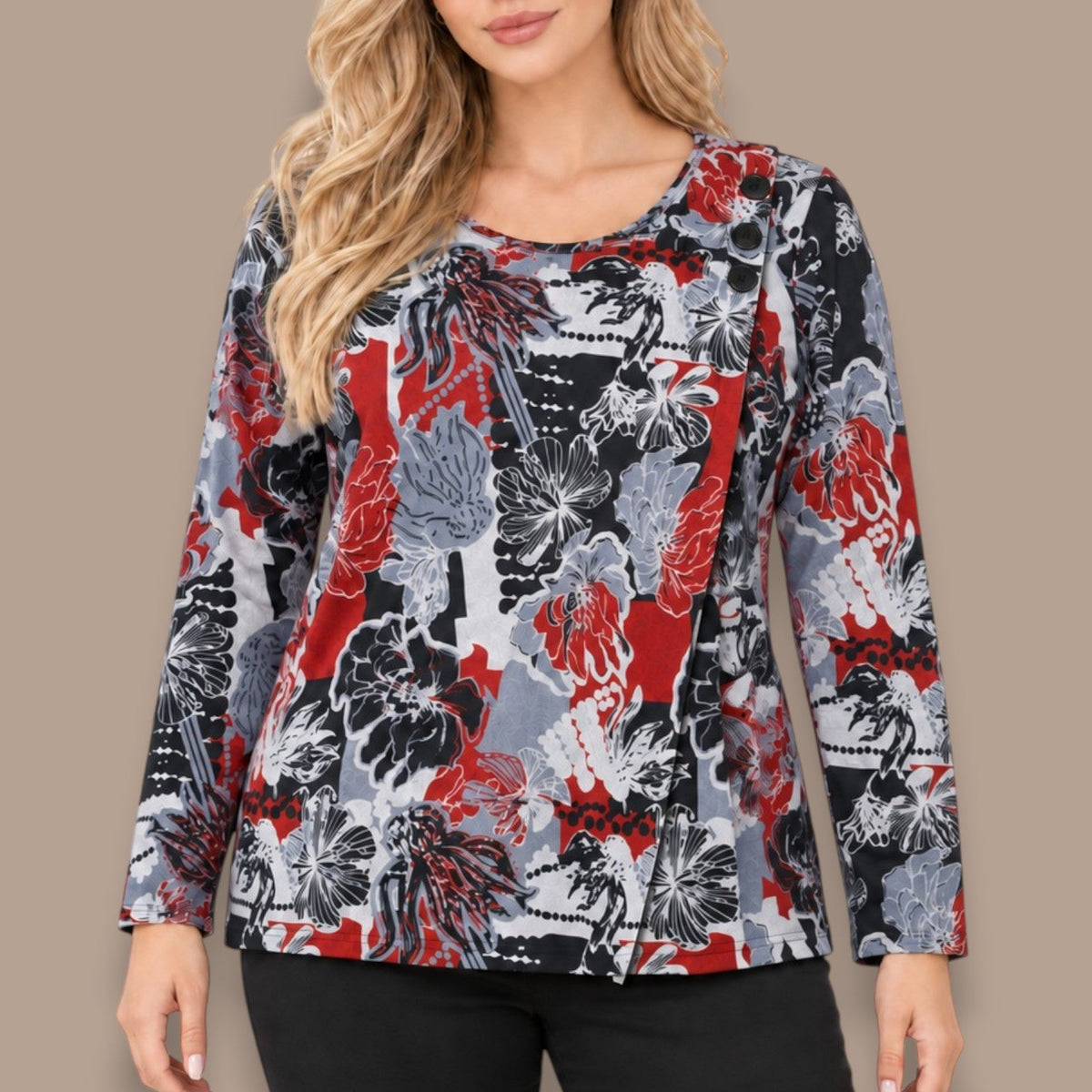 Minkas - Floral Button Detail Top