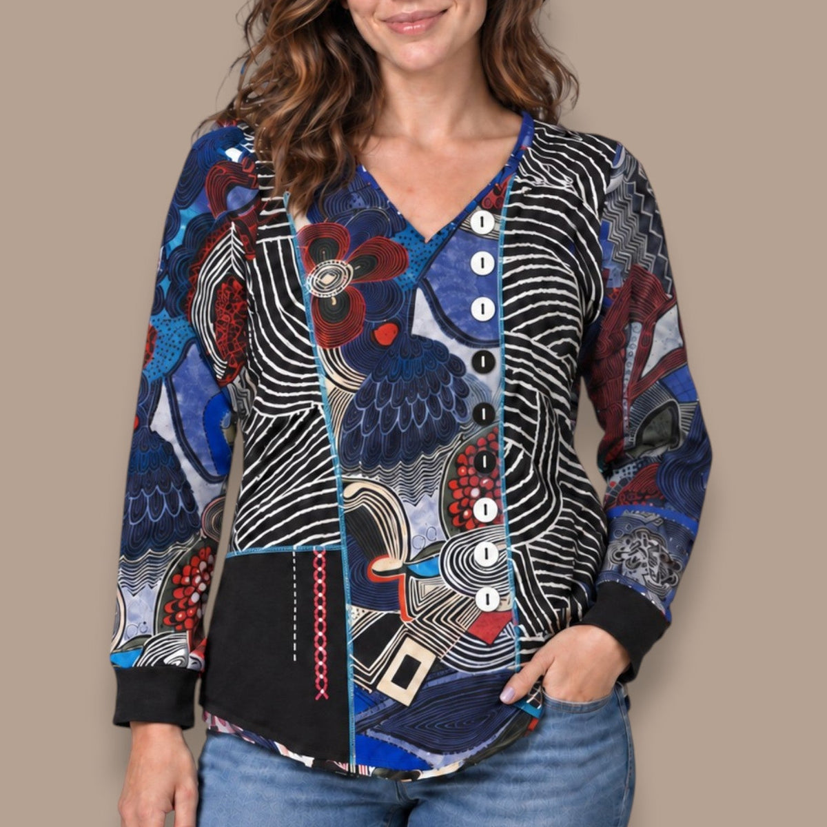 Orientique - Patchwork Button-Detail Top