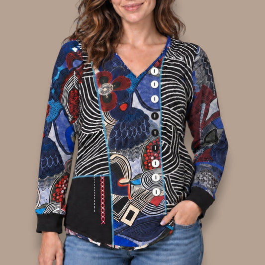 Orientique - Patchwork Button-Detail Top