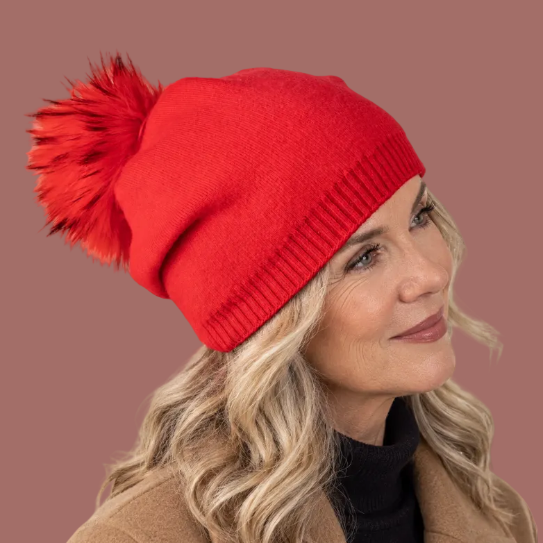 Audrey's - Removable Faux-Fur Pom-Pom Knit Hat