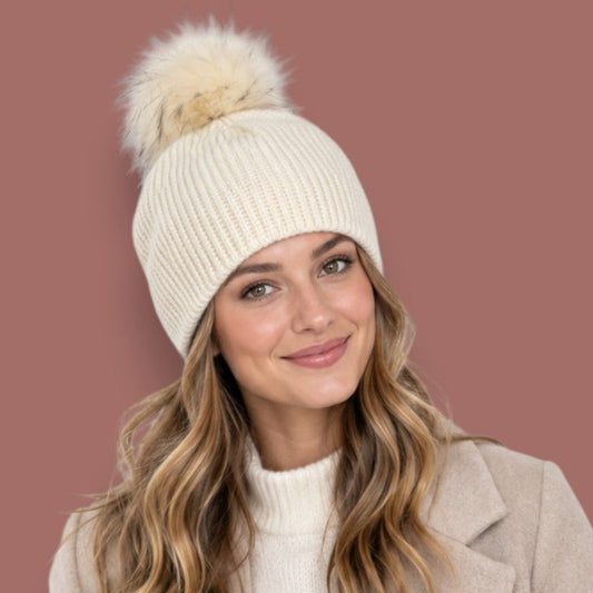 Audrey's - Cozy Ribbed Knit Hat With Detachable Pompom