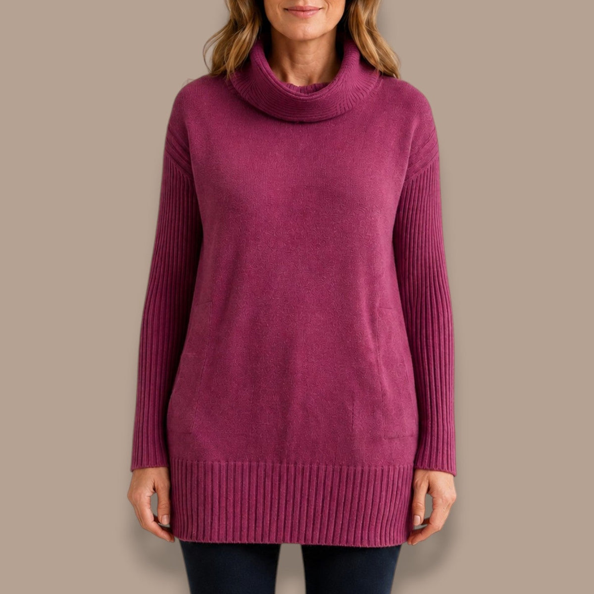 Renuar - Cowl Neck Relaxed Fit Knit Sweater