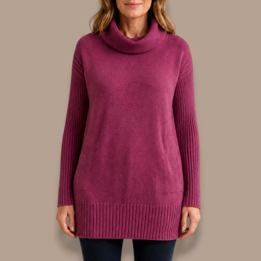 Renuar - Cowl Neck Relaxed Fit Knit Sweater