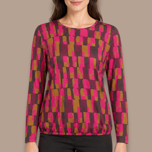 Sunday - Geometric Print Top With Elastic Hem