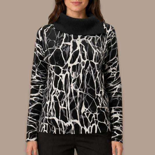 Picadilly - Split Collar Abstract Print Sweater