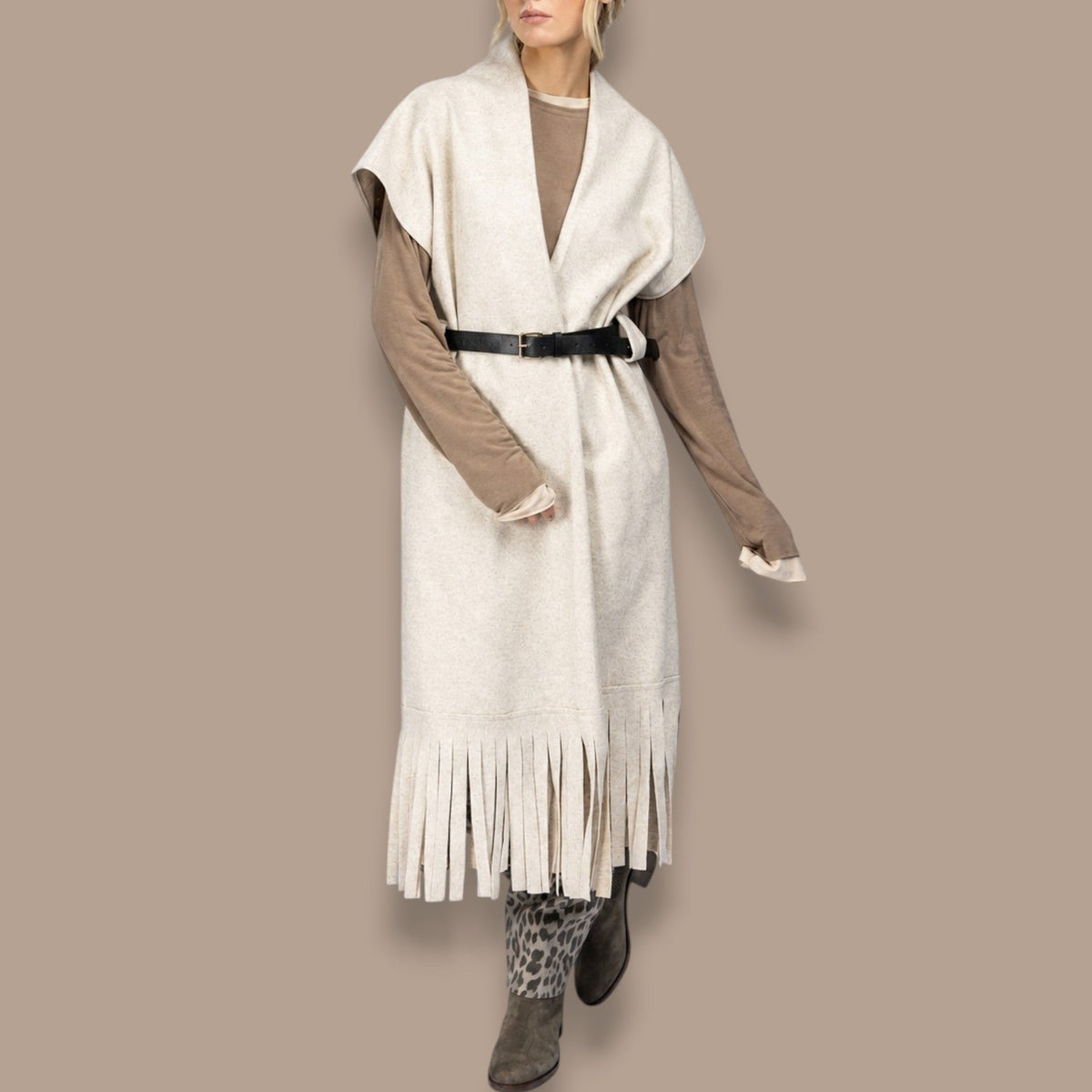 Paolo Tricot - Belted Fringe Longline Vest