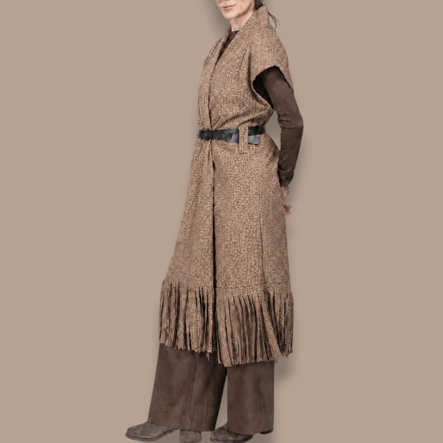 Paolo Tricot - Belted Fringe Longline Vest