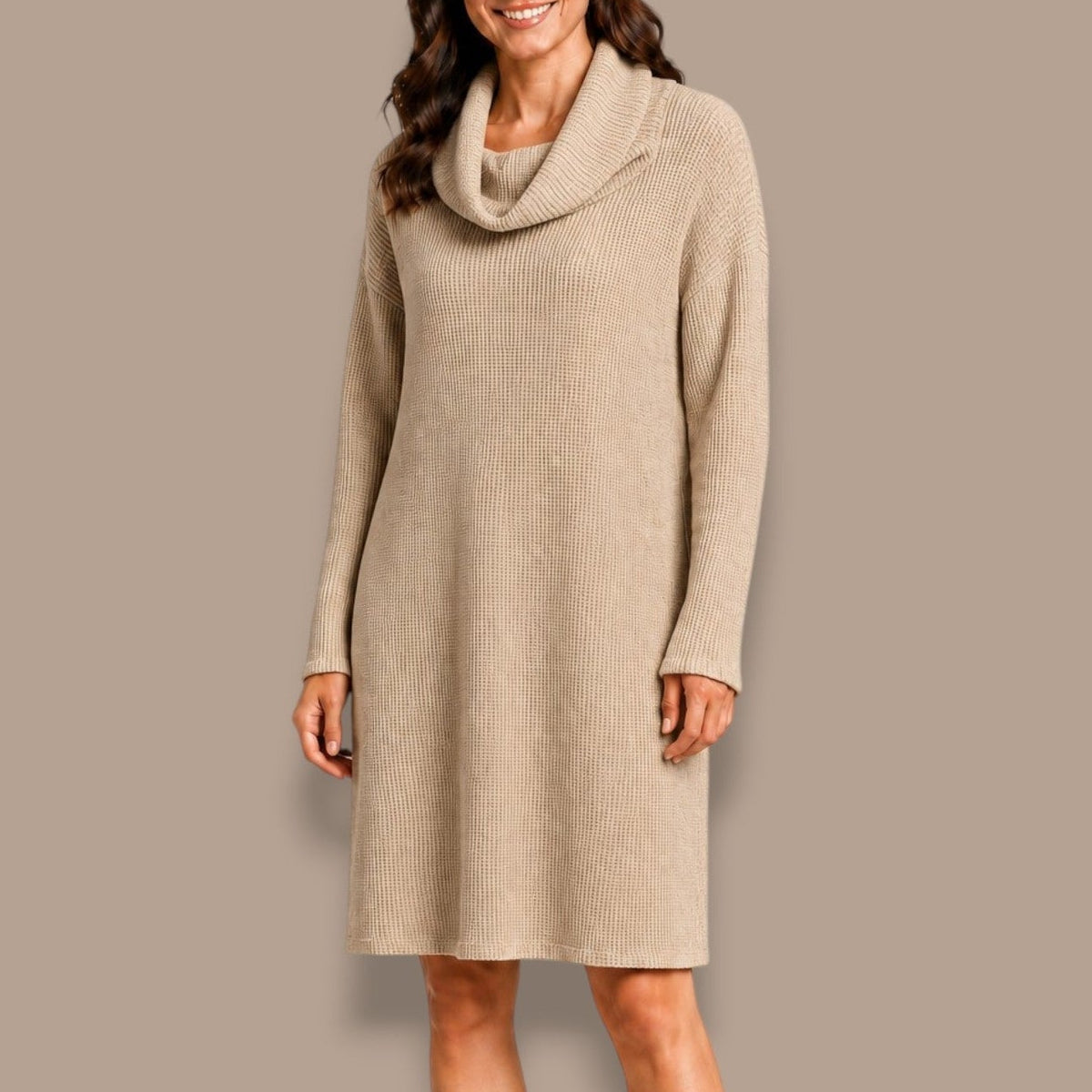 Lasania - Waffle Knit Cowl Neck Dress (Petite)