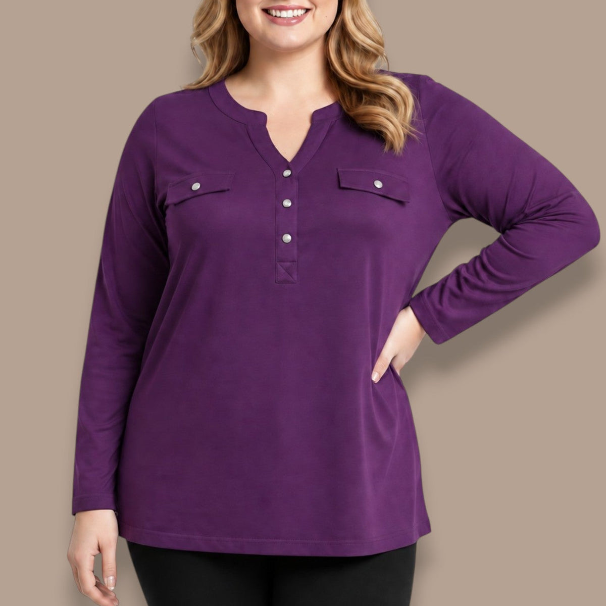 Black LABB - Faux Pocket Button-Front Top