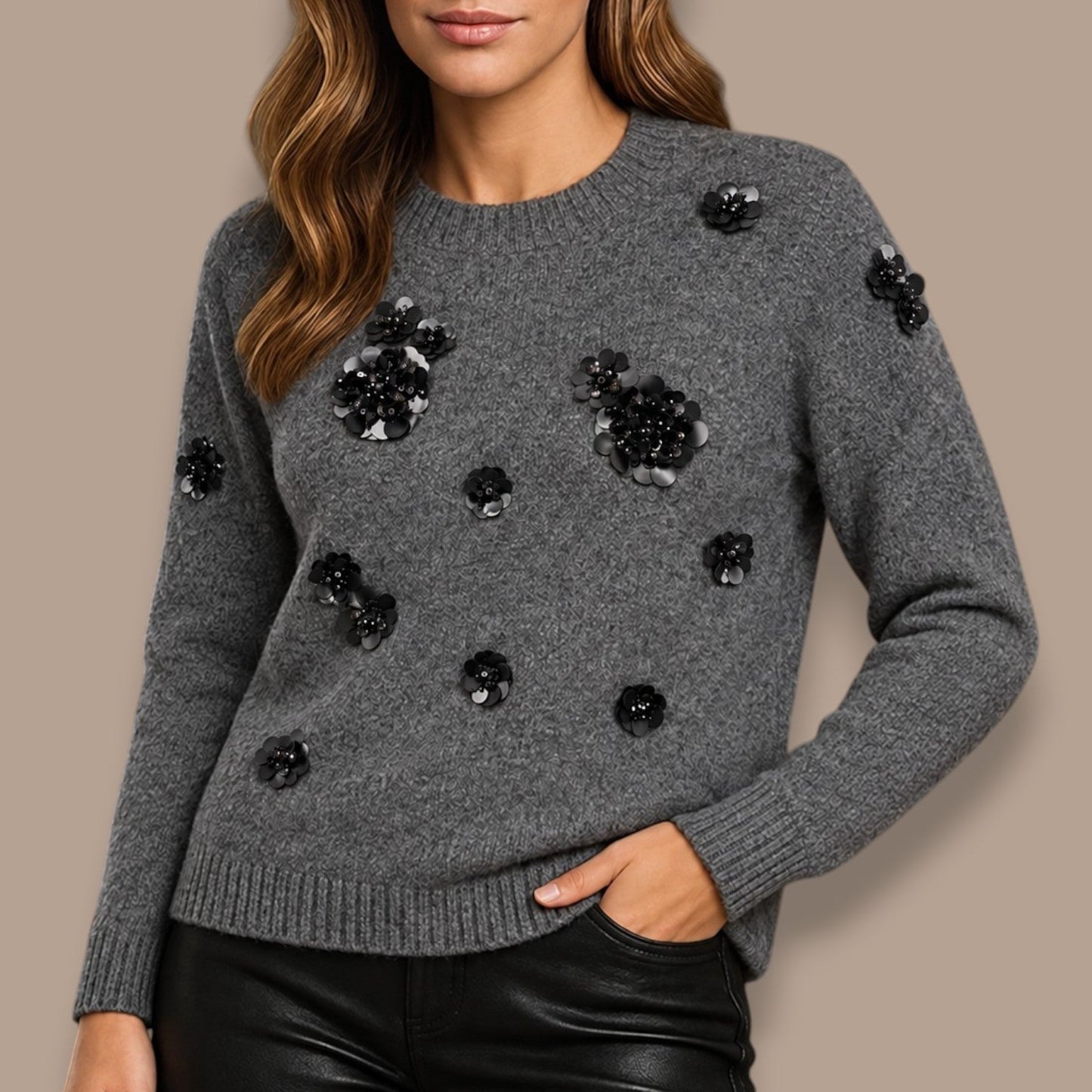Orly - Embellished Floral Crew Neck Sweater