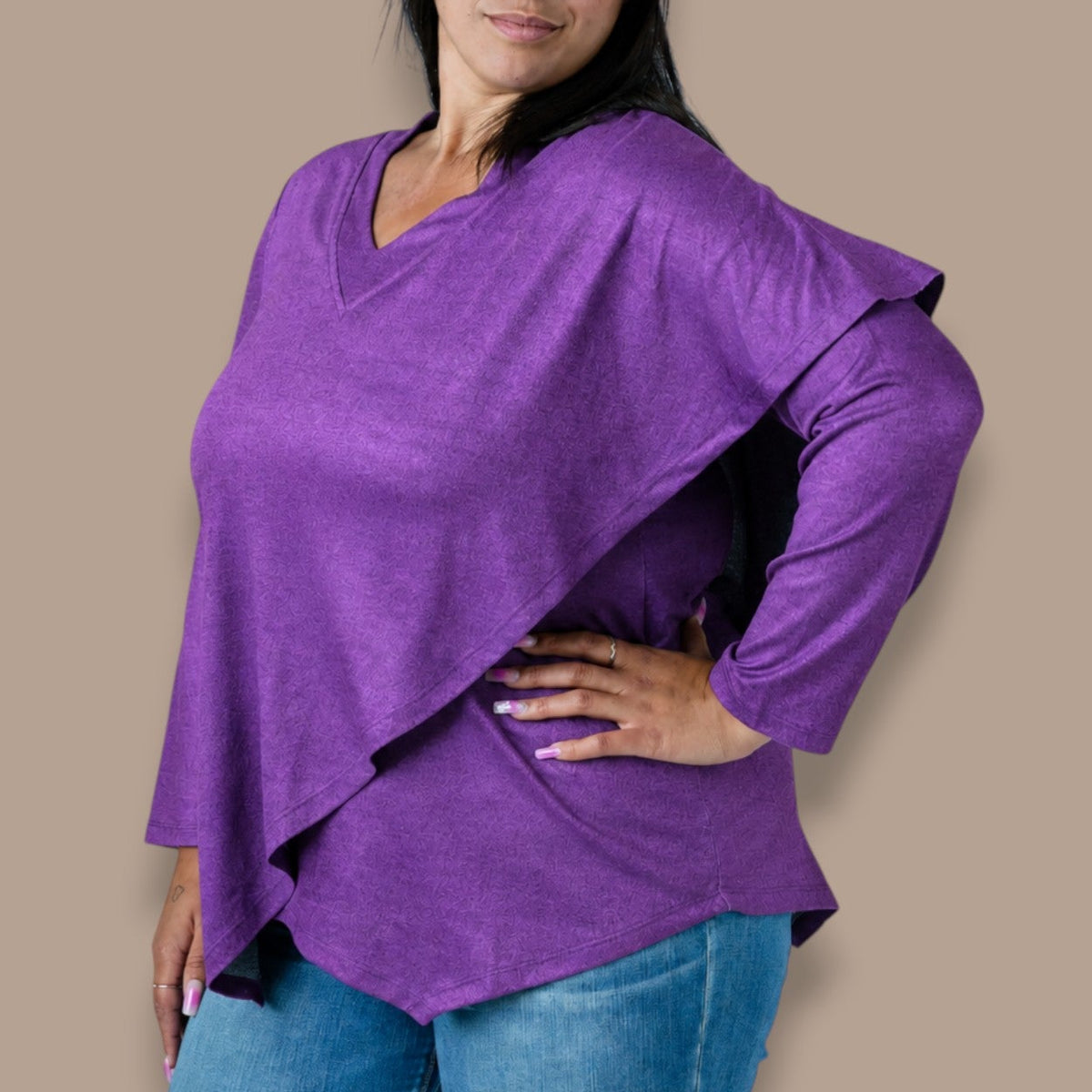Black LABB - Asymmetrical V-Neck Overlay Top