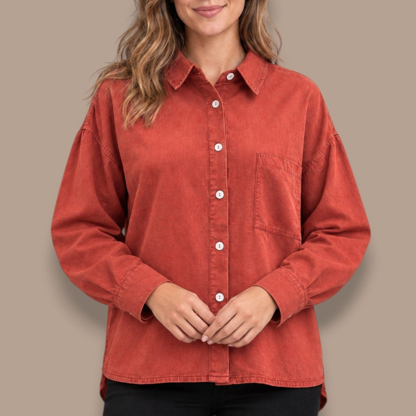 Tango Mango - Oversized Button-Front Blouse