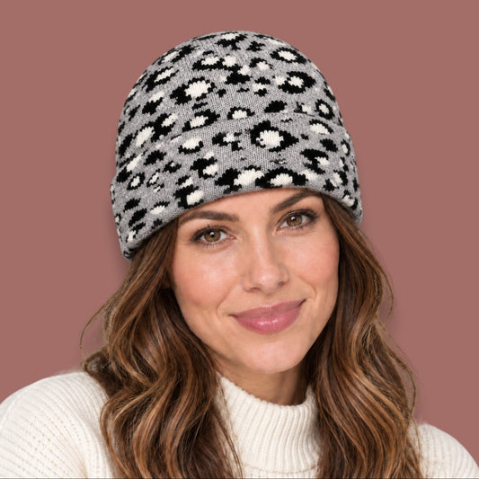 Audrey's - Leopard Print Knit Beanie