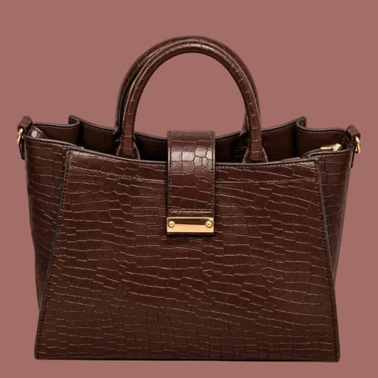 Vintage Decor - Croc-Textured Top Handle Handbag