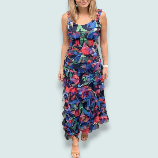 Tango Mango - Vibrant Sheer-Tiered Maxi Dress