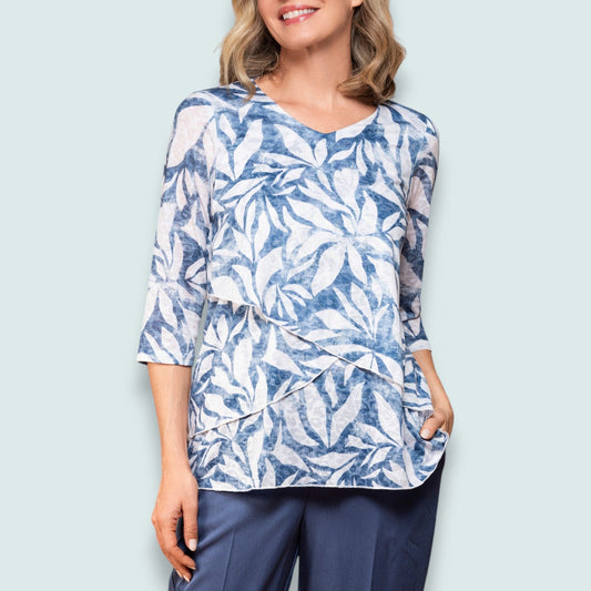 Lasania - Blue Mist Botanical Layered Top - Petite