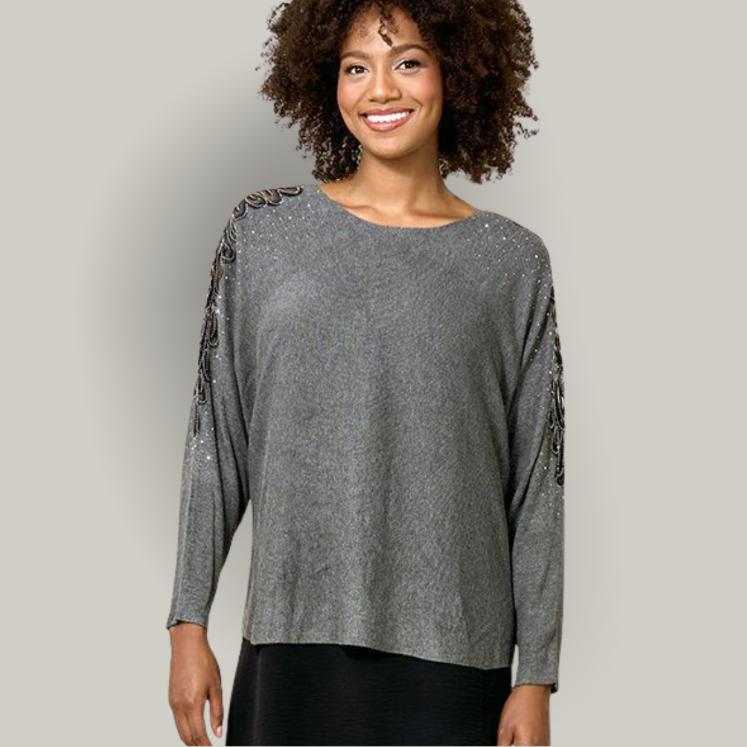 Red Coral - Embellished Drop-Sleeve Top
