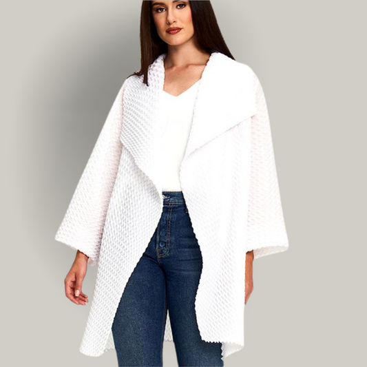 Red Coral - Plissé Oversized Open Front Cardigan