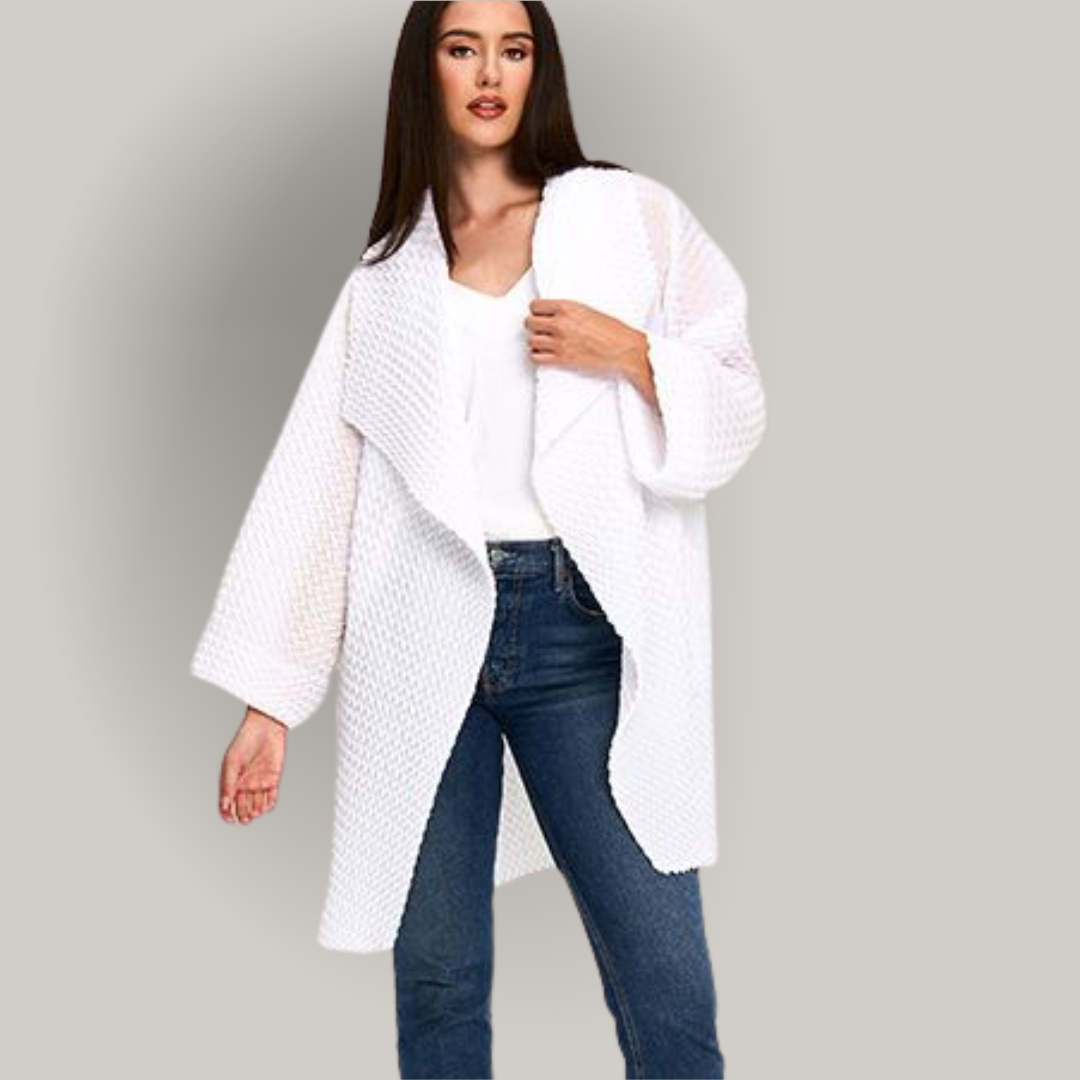 Red Coral - Plissé Oversized Open Front Cardigan